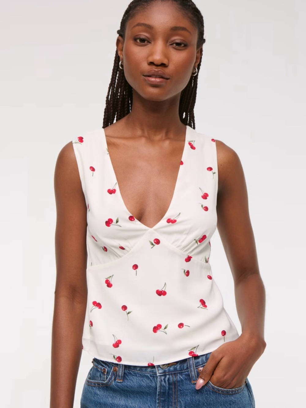 Abercrombie & Fitch White Cherry-Print V-Neck Camisole NWT